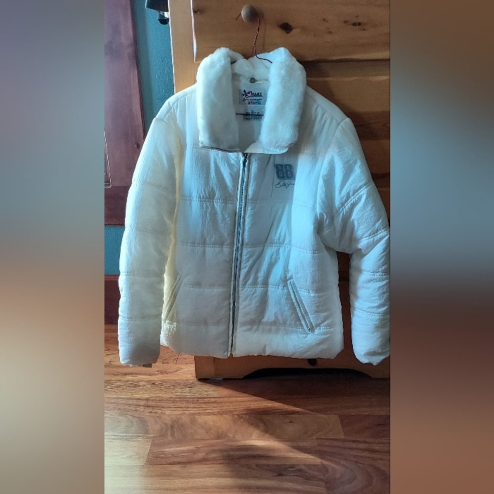 Chase Authentics Dale Earnhard Jr White Jacket with Faux Fur